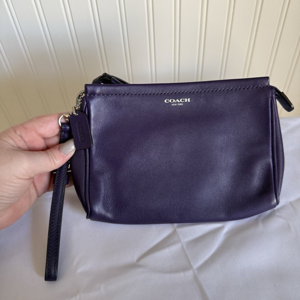 Coach Purple Leather Wristlet Clutch Pouch Purse Tassels Card Holder New W Tags